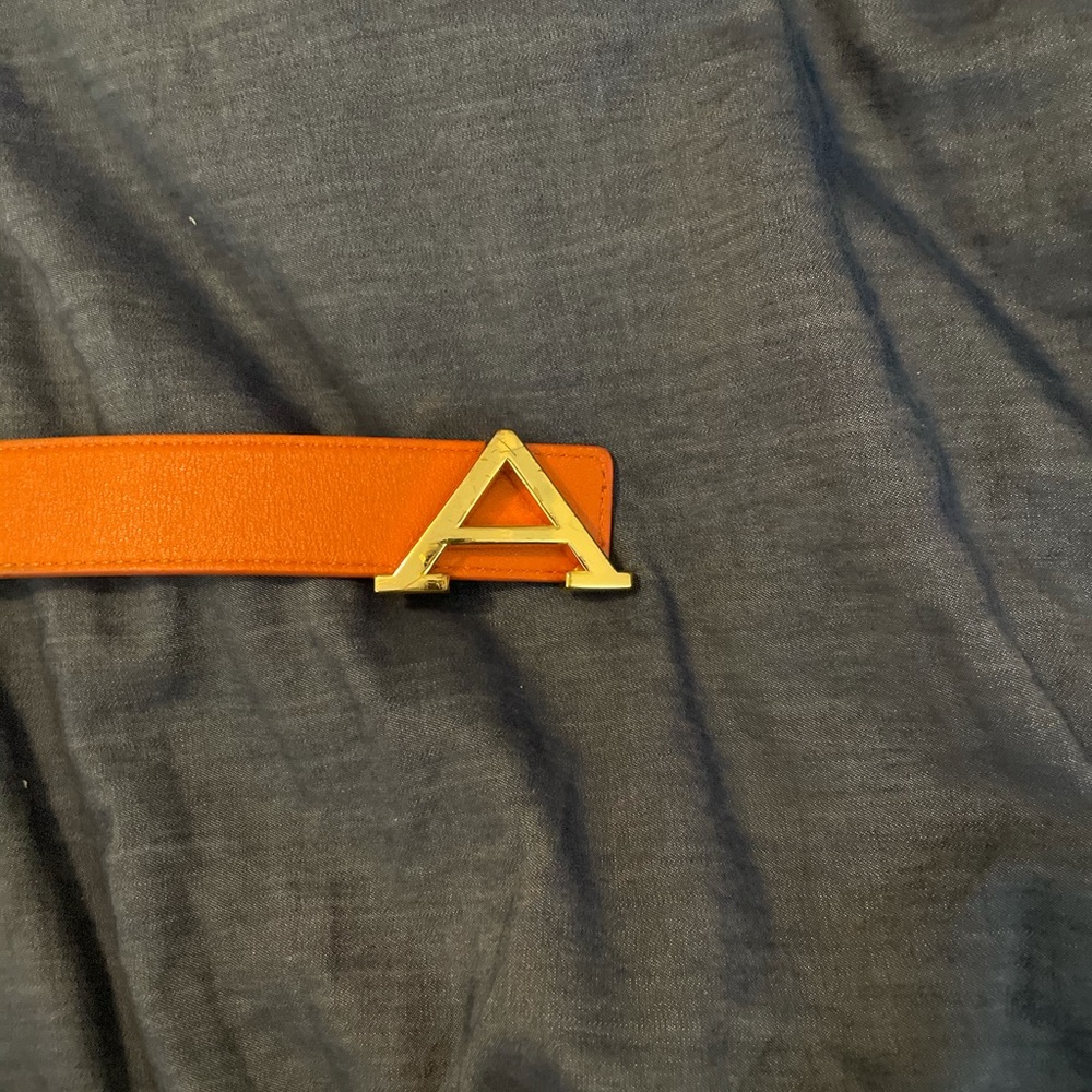Orange & brown leather belt detachable A buckle
